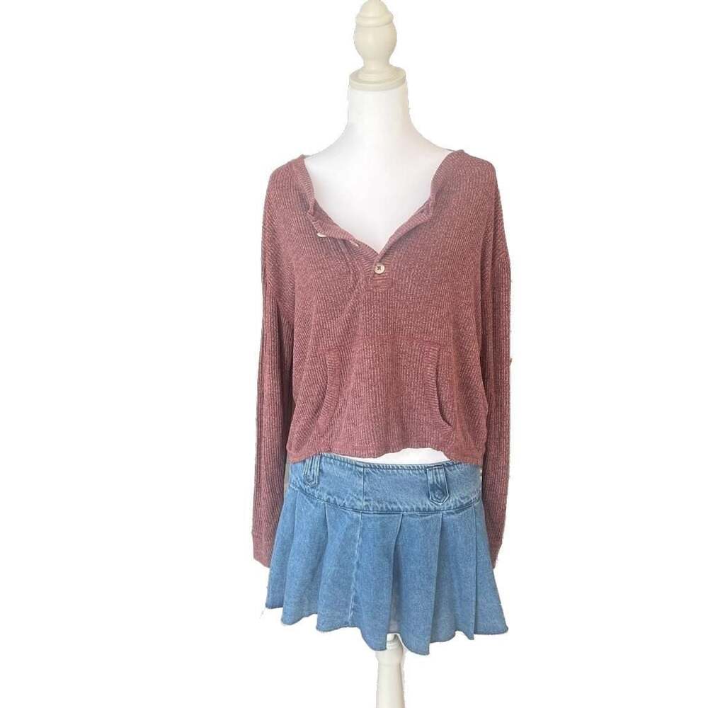 Vintage Abercrombie & Fitch Cherry Red Hooded Long Sleeve Henley Pullover